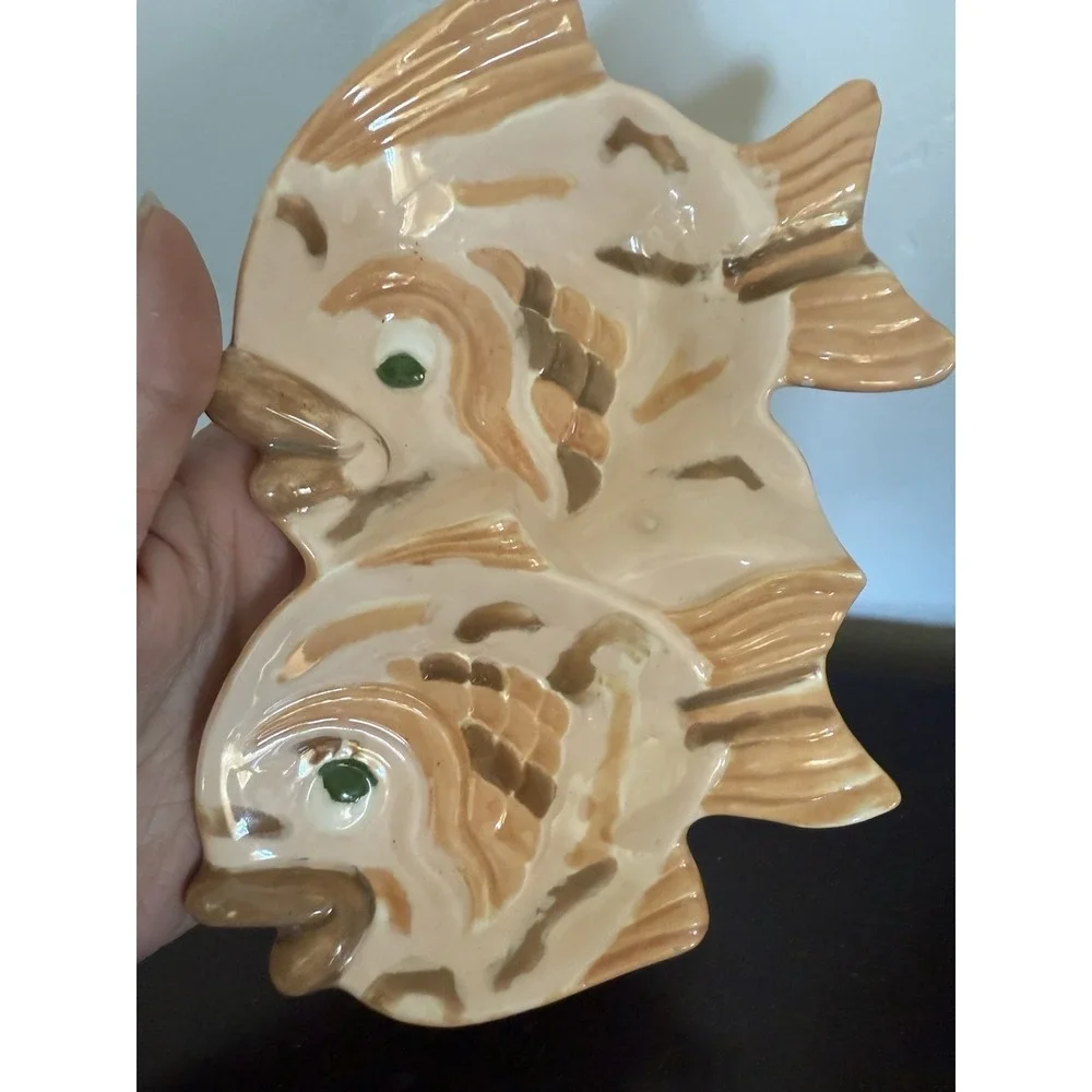 Vintage‎ Ceramic Porcelain Double Fish Dish Trinket Jewelry Organizer 8